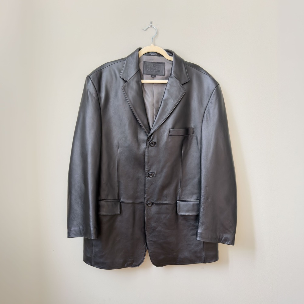 Stafford Men's Black Leather Sport Coat Jacket Size L